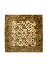 A29604 Oriental Rug Indian Handmade Square Transitional 7'11'' x 8'1'' -8x8- Whites Beige Yellow Gold Green Tea Washed Floral Design
