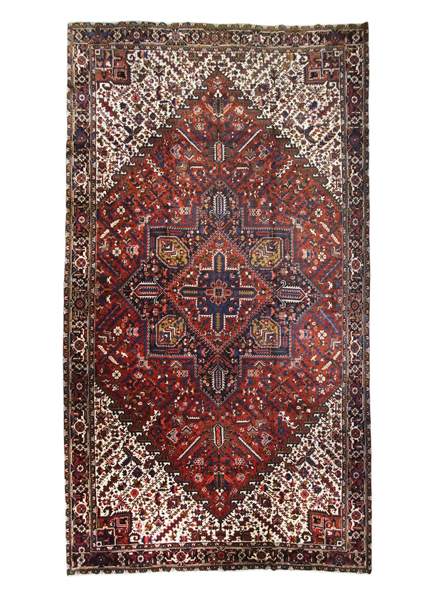 A29610 Persian Rug Heriz Handmade Area Tribal Antique 11'10'' x 21'0'' -12x21- Red Whites Beige Geometric Design