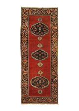 A29611 Oriental Rug Turkish Handmade Runner Tribal Vintage 3'7'' x 9'2'' -4x9- Red Geometric Open Field Design