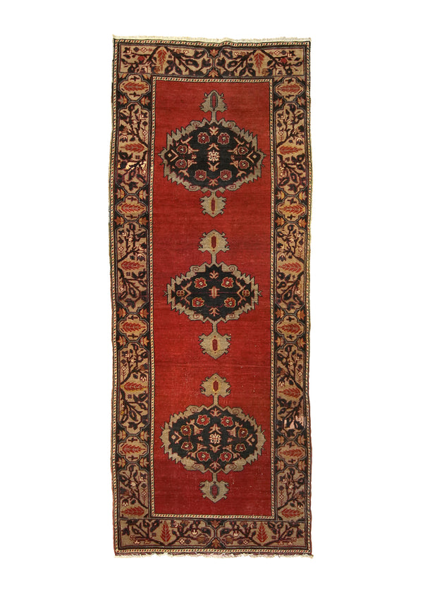 A29611 Oriental Rug Turkish Handmade Runner Tribal Vintage 3'7'' x 9'2'' -4x9- Red Geometric Open Field Design