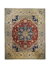 A29616 Oriental Rug Pakistani Handmade Area Transitional Tribal 7'12'' x 10'0'' -8x10- Red Yellow Gold Blue Antique Washed Heriz Geometric Design