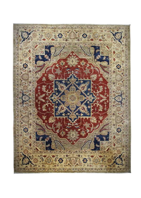 A29616 Oriental Rug Pakistani Handmade Area Transitional Tribal 7'12'' x 10'0'' -8x10- Red Yellow Gold Blue Antique Washed Heriz Geometric Design