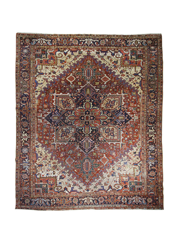 A29618 Persian Rug Heriz Handmade Area Tribal Antique 9'10'' x 12'5'' -10x12- Red Geometric Design