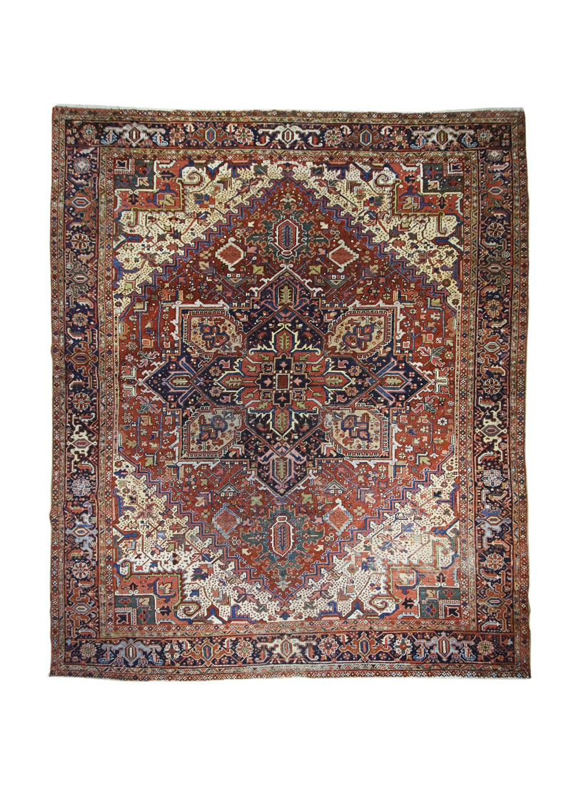 A29618 Persian Rug Heriz Handmade Area Tribal Antique 9'10'' x 12'5'' -10x12- Red Geometric Design