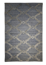 A29672 Oriental Rug Indian Handmade Area Modern Neutral 3'7'' x 5'6'' -4x6- Blue High Low Pile Geometric Design