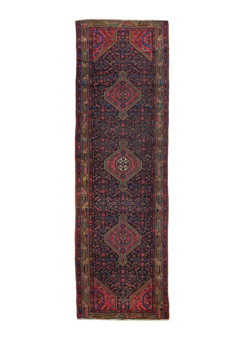 A29702 Persian Rug Gharajeh Handmade Runner Tribal 3'4'' x 10'11'' -3x11- Blue Pink Geometric Design.jpg