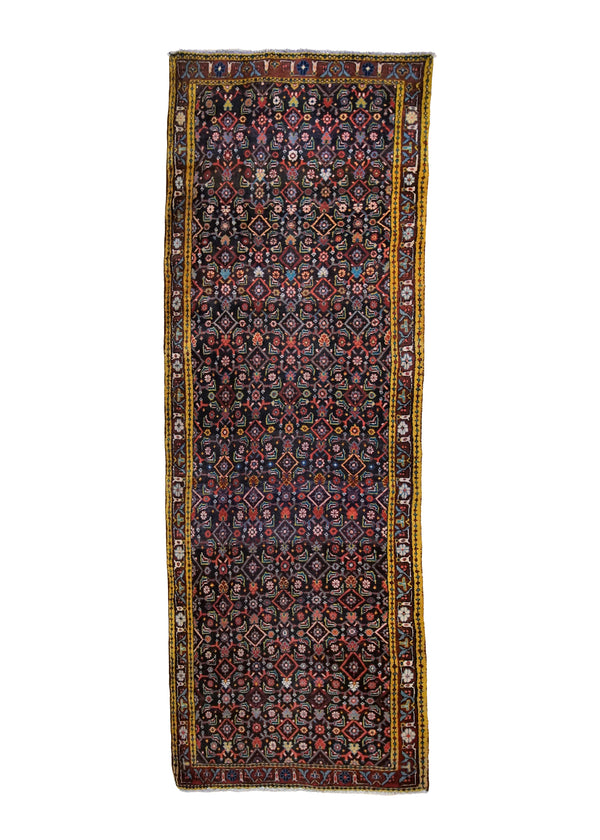 A29706 Persian Rug Azerbaijan Handmade Runner Tribal Vintage 3'5'' x 9'9'' -3x10- Yellow Gold Blue Geometric Herati Design