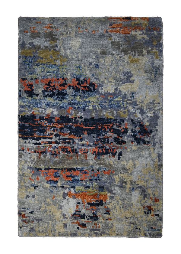 A29715 Oriental Rug Indian Handmade Area Modern 2'0'' x 3'0'' -2x3- Orange Whites Beige Splatter Abstract Design