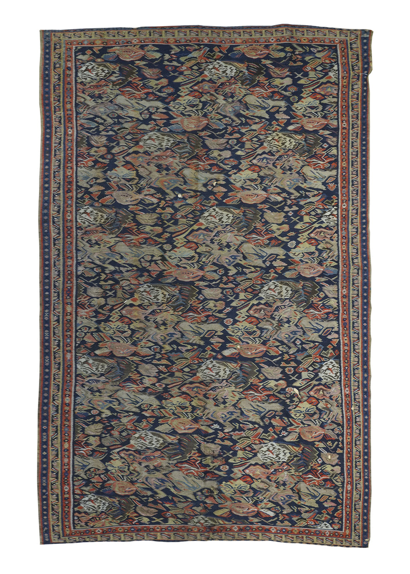 A29732 Persian Rug Sanandaj Handmade Area Tribal Antique 4'0'' x 6'4'' -4x6- Blue Red Kilim Floral Design