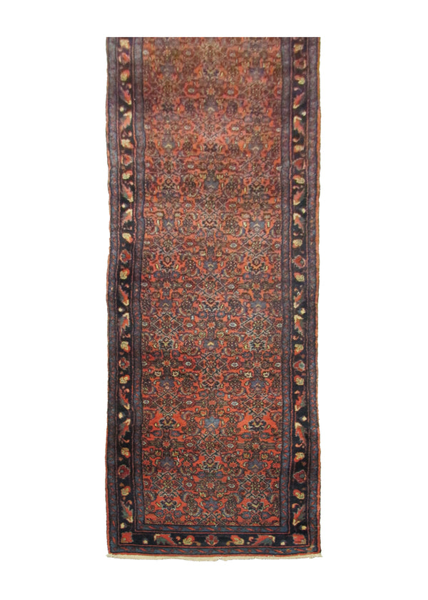 A29736 Persian Rug Hamadan Handmade Runner Tribal Antique 3'1'' x 17'2'' -3x17- Red Blue Geometric Design