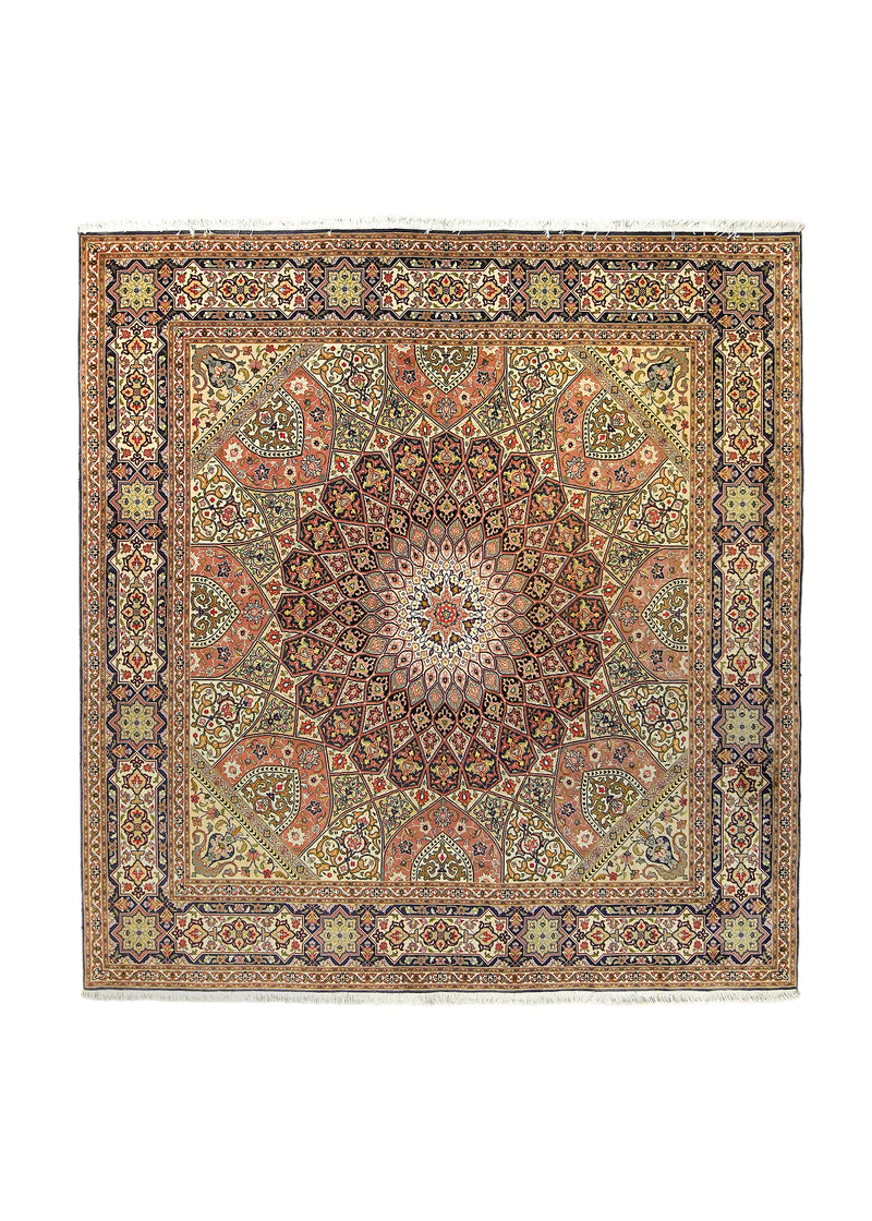 A29745 Persian Rug Tabriz Handmade Square Traditional 6'7'' x 6'9'' -7x7- Multi-color Blue Whites Beige Gonbad Dome Design.jpg