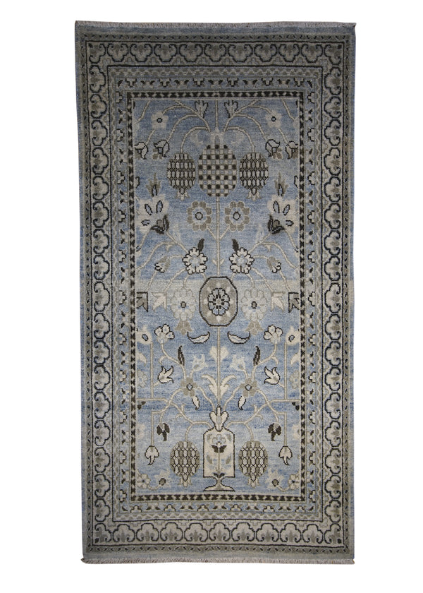 A29748 Oriental Rug Indian Handmade Area Transitional 3'0'' x 5'11'' -3x6- Blue Whites Beige Oushak Floral Design