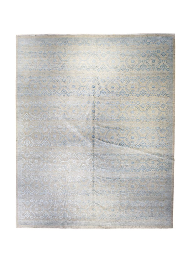 A29781 Oriental Rug Indian Handmade Area Modern 11'10'' x 15'2'' -12x15- Whites Beige Blue Geometric Design