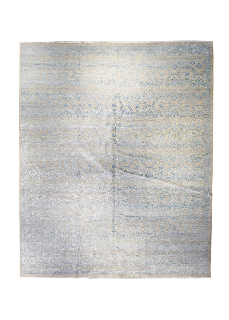 A29781 Oriental Rug Indian Handmade Area Modern 11'10'' x 15'2'' -12x15- Whites Beige Blue Geometric Design