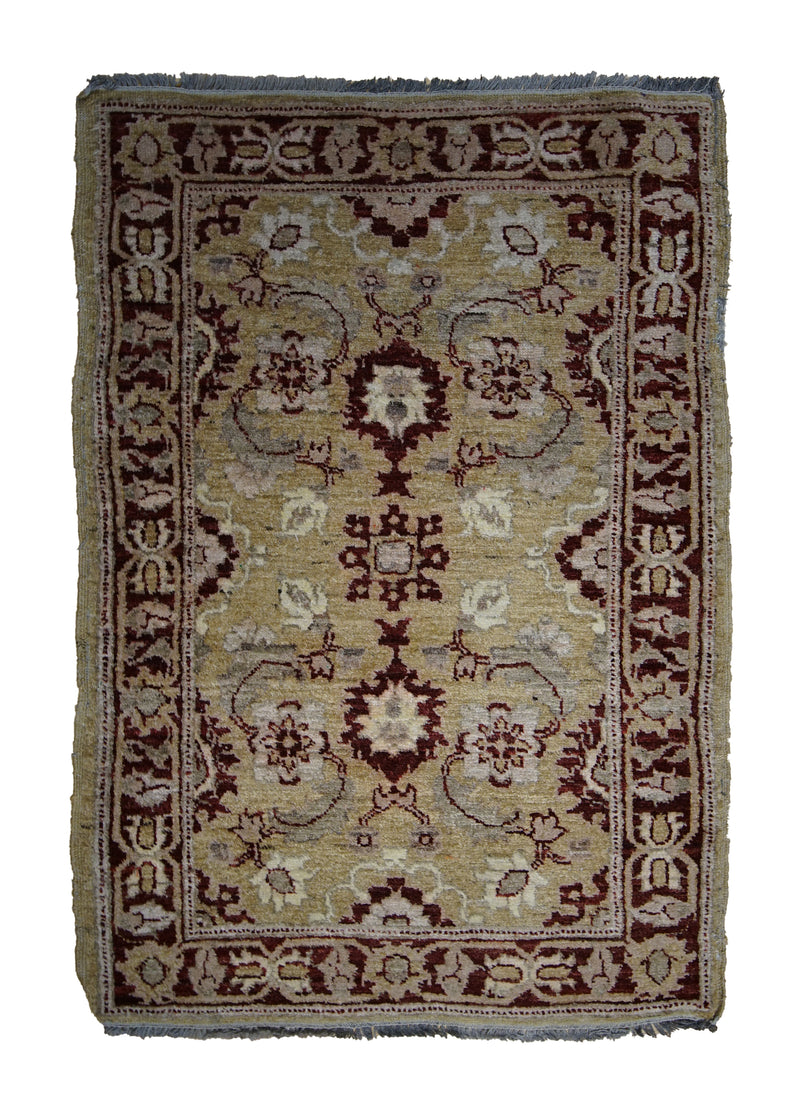 A29788 Oriental Rug Pakistani Handmade Area Transitional 2'6'' x 3'6'' -3x4- Yellow Gold Red Antique Washed Oushak Floral Design