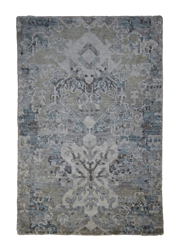 A29799 Oriental Rug Indian Handmade Area Modern Neutral 2'0'' x 3'0'' -2x3- Brown Blue Geometric Design