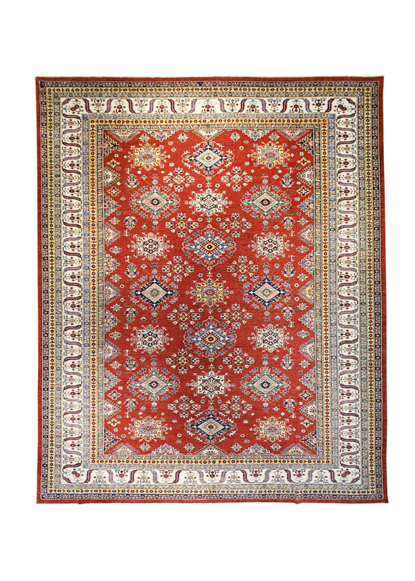 A29839 Oriental Rug Pakistani Handmade Area Transitional Tribal 10'6'' x 13'7'' -11x14- Red Kazak Geometric Design