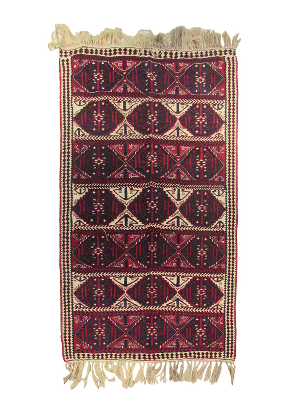 A29863 Oriental Rug Turkish Handmade Area Tribal 4'7'' x 7'2'' -5x7- Red Kilim Geometric Design