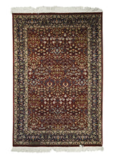 A29867 Oriental Rug Turkish Handmade Area Traditional 4'2'' x 6'1'' -4x6- Red Blue Floral Design