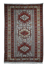 A29868 Persian Rug Azerbaijan Handmade Area Tribal 3'2'' x 4'6'' -3x5- Whites Beige Red Kilim Geometric Design