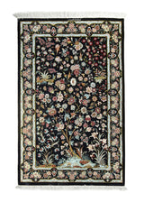 A29886 Persian Rug Qum Handmade Area Traditional 3'2'' x 4'10'' -3x5- Black Green Tree of Life Design.jpg