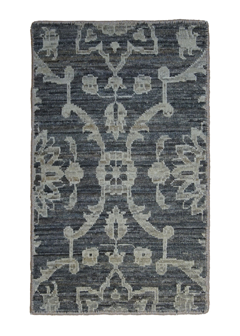 A29889 Oriental Rug Pakistani Handmade Area Transitional 1'2'' x 1'11'' -1x2- Gray Whites Beige Oushak Floral Design