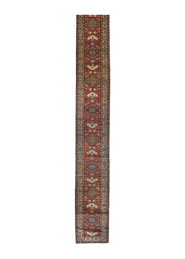 A29893 Oriental Rug Pakistani Handmade Runner Transitional Tribal 2'9'' x 22'6'' -3x23- Red Green Kazak Geometric Design.jpg