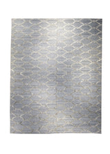 A29895 Oriental Rug Indian Handmade Area Modern Neutral 11'0'' x 11'10'' -11x12- Blue High Low Pile Geometric Design