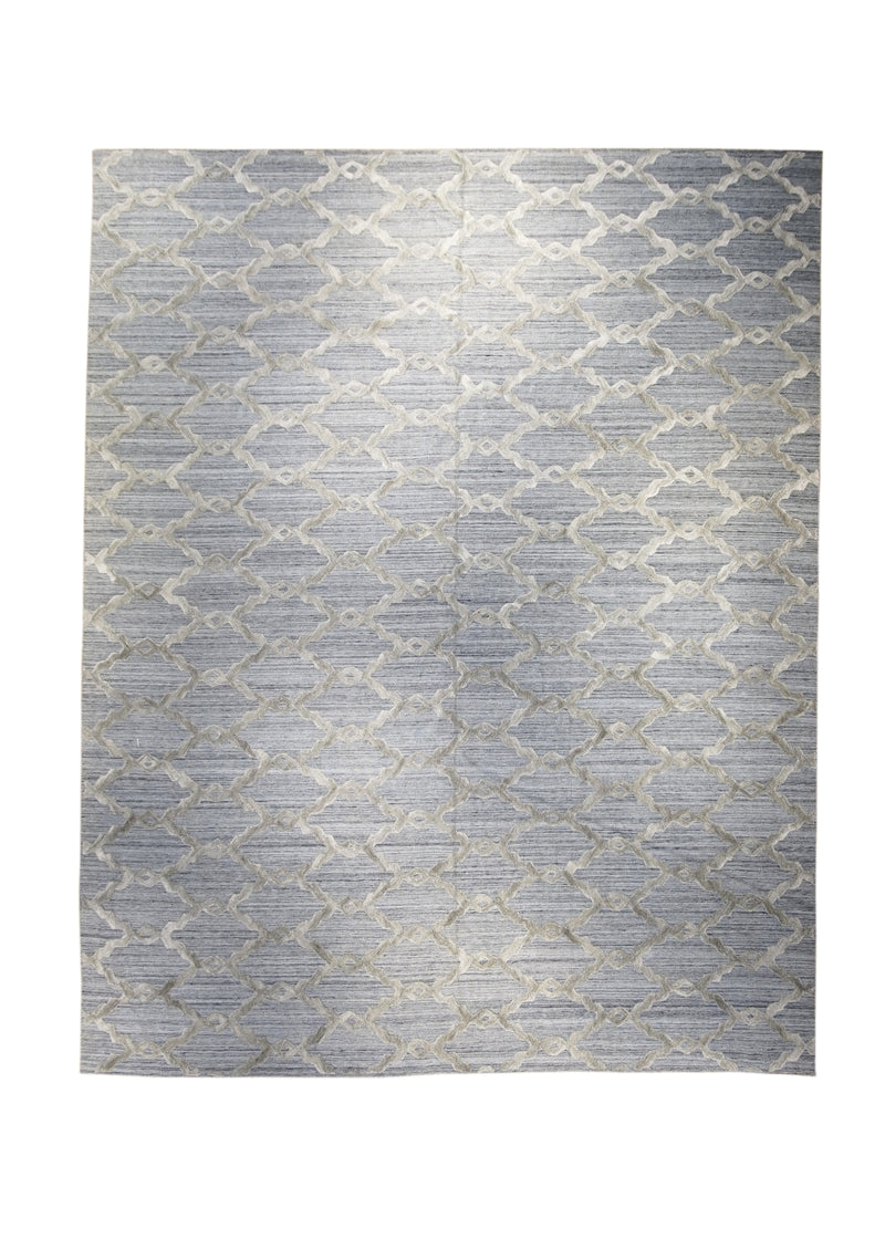 A29895 Oriental Rug Indian Handmade Area Modern Neutral 11'0'' x 11'10'' -11x12- Blue High Low Pile Geometric Design