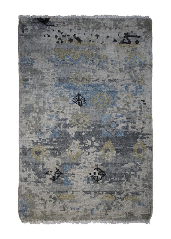 A29903 Oriental Rug Indian Handmade Area Transitional 2'0'' x 3'0'' -2x3- Whites Beige Gray Erased Abstract Design