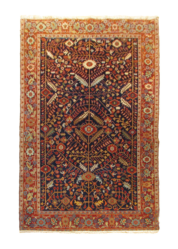 A29923 Persian Rug Serapi Handmade Area Tribal Antique 4'6'' x 6'2'' -5x6- Blue Red Floral Design