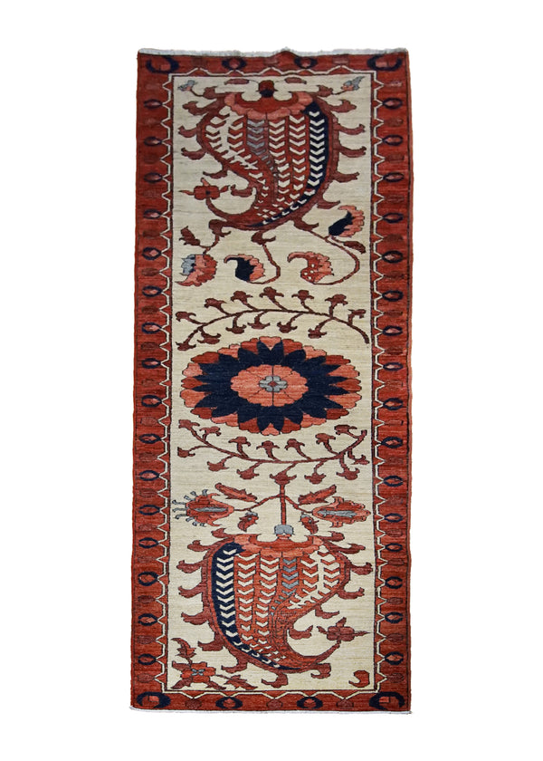 A29935 Oriental Rug Pakistani Handmade Runner Transitional 2'9'' x 10'5'' -3x10- Whites Beige Red Serapi Geometric Design