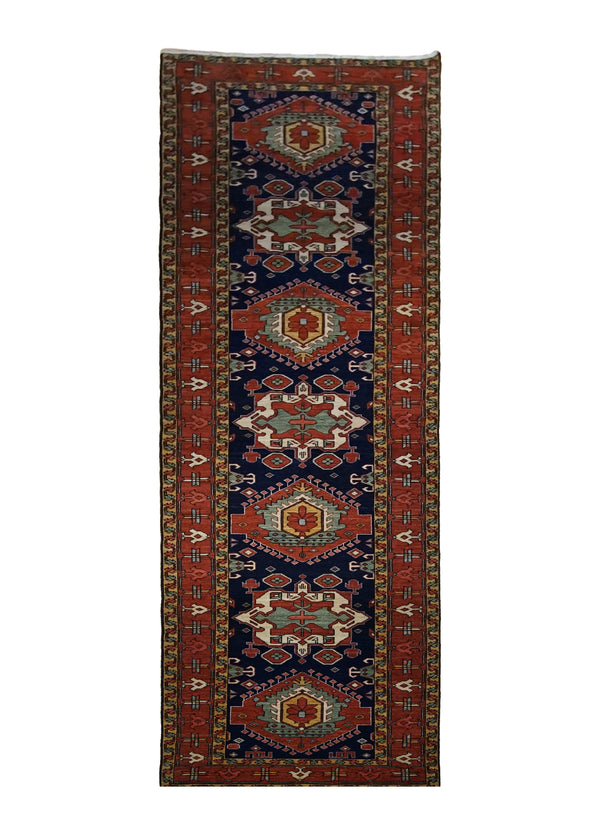 A29942 Oriental Rug Pakistani Handmade Runner Transitional Tribal 3'2'' x 14'11'' -3x15- Blue Red Serapi Geometric Design