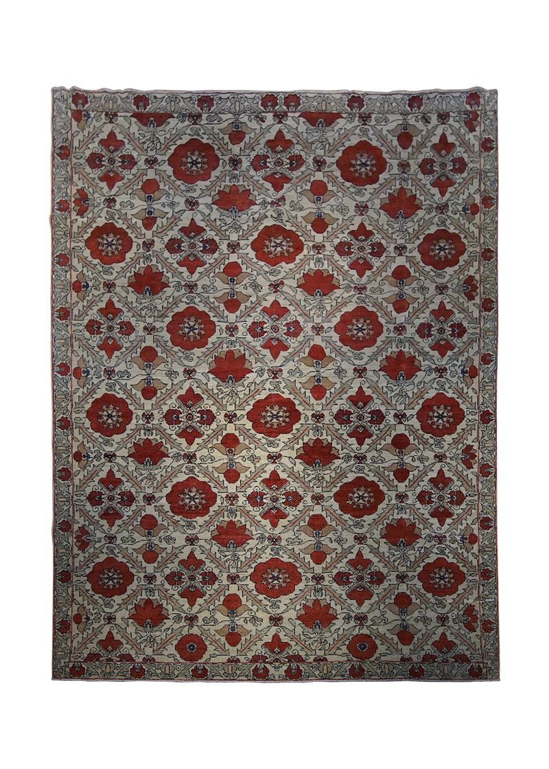 A29952 Oriental Rug Pakistani Handmade Area Transitional 9'3'' x 12'4'' -9x12- Whites Beige Red Serapi Geometric Design