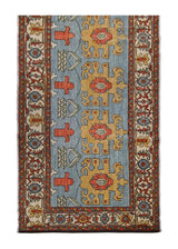 A29963 Oriental Rug Pakistani Handmade Runner Transitional Tribal 3'5'' x 8'5'' -3x8- Blue Whites Beige Yellow Gold Serapi Geometric Design