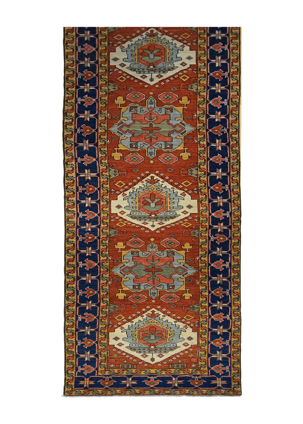 A29967 Oriental Rug Pakistani Handmade Runner Transitional Tribal 3'0'' x 15'11'' -3x16- Red Blue Serapi Geometric Design