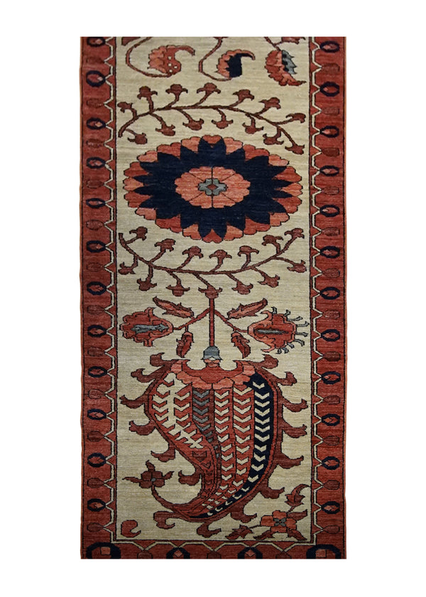 A29985 Oriental Rug Pakistani Handmade Runner Transitional Tribal 2'10'' x 9'10'' -3x10- Whites Beige Red Serapi Geometric Design