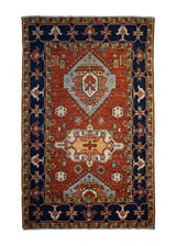 A29990 Oriental Rug Pakistani Handmade Area Transitional Tribal 4'0'' x 6'3'' -4x6- Red Blue Serapi Geometric Design