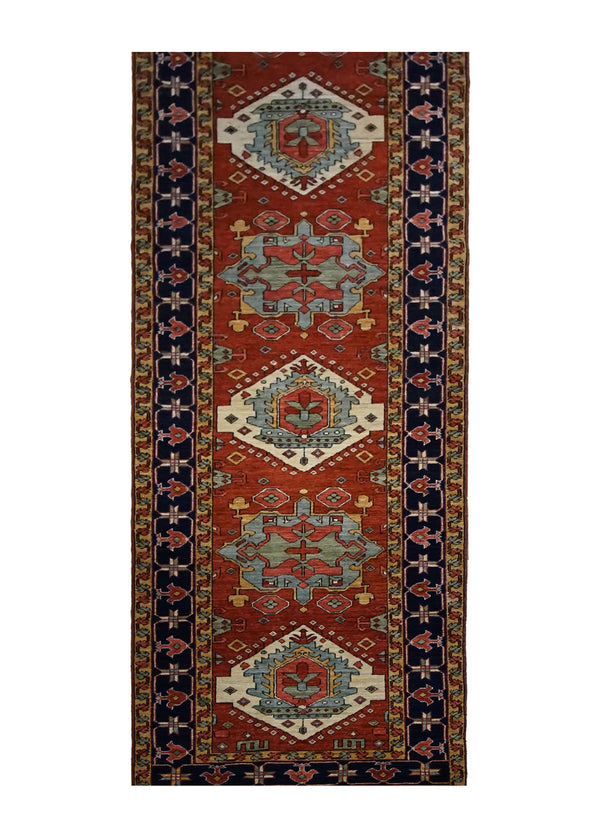 A29997 Oriental Rug Pakistani Handmade Runner Transitional Tribal 3'2'' x 14'3'' -3x14- Red Serapi Geometric Design