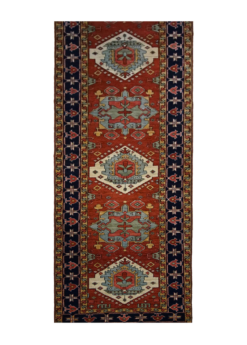 A29997 Oriental Rug Pakistani Handmade Runner Transitional Tribal 3'2'' x 14'3'' -3x14- Red Serapi Geometric Design