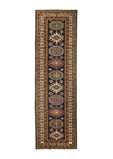 A30016 Oriental Rug Pakistani Handmade Runner Transitional Tribal 2'8'' x 8'9'' -3x9- Blue Whites Beige Green Kazak Geometric Design.jpg