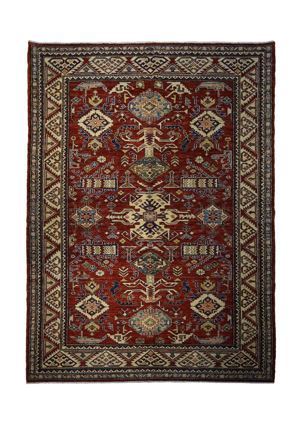 A30017 Oriental Rug Pakistani Handmade Area Transitional Tribal 5'8'' x 7'7'' -6x8- Red Kazak Geometric Design