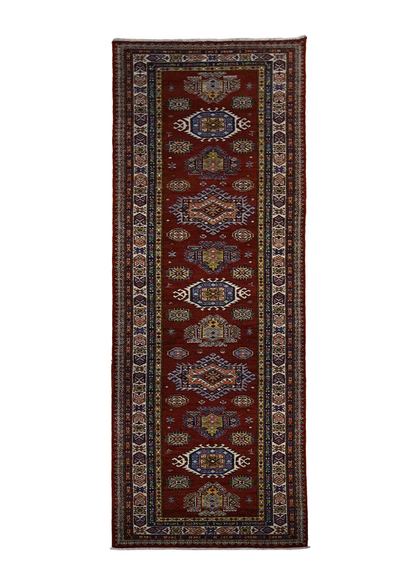 A30018 Oriental Rug Pakistani Handmade Runner Transitional Tribal 2'11'' x 9'9'' -3x10- Red Kazak Geometric Design