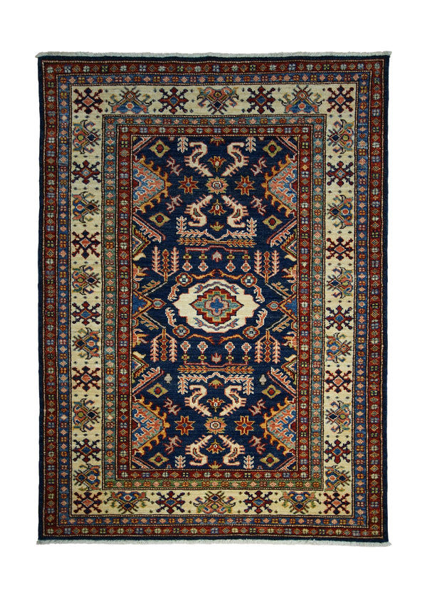 A30028 Oriental Rug Pakistani Handmade Area Transitional Tribal 3'3'' x 4'7'' -3x5- Blue Whites Beige Kazak Geometric Design