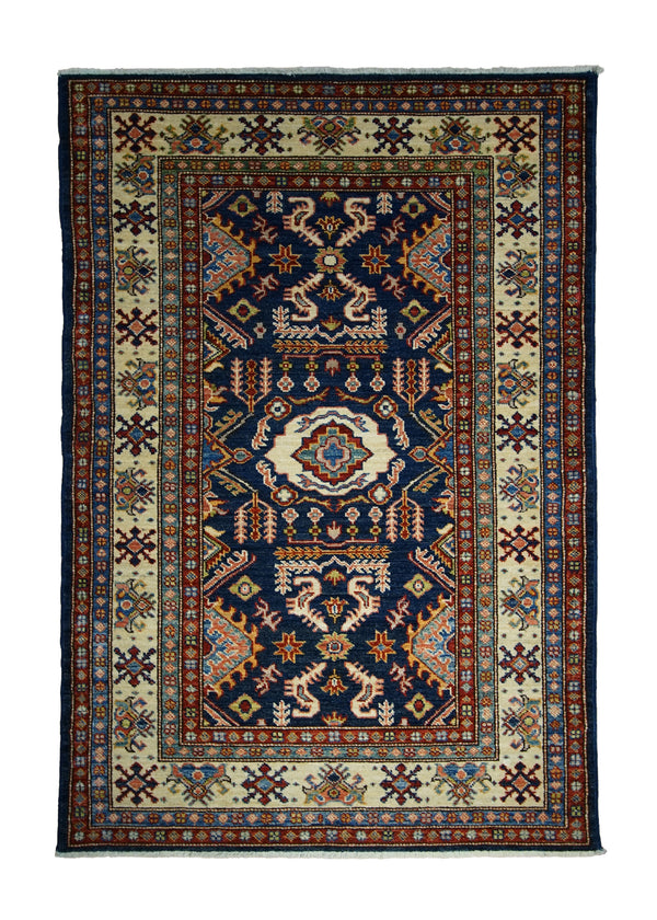 A30031 Oriental Rug Pakistani Handmade Area Transitional Tribal 3'3'' x 4'7'' -3x5- Blue Whites Beige Kazak Geometric Design