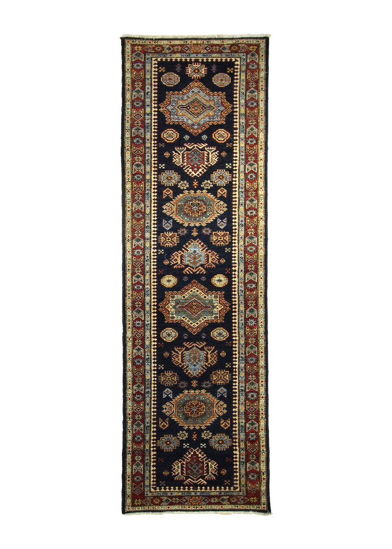 A30042 Oriental Rug Pakistani Handmade Runner Transitional Tribal 2'9'' x 8'10'' -3x9- Blue Red Kazak Geometric Design