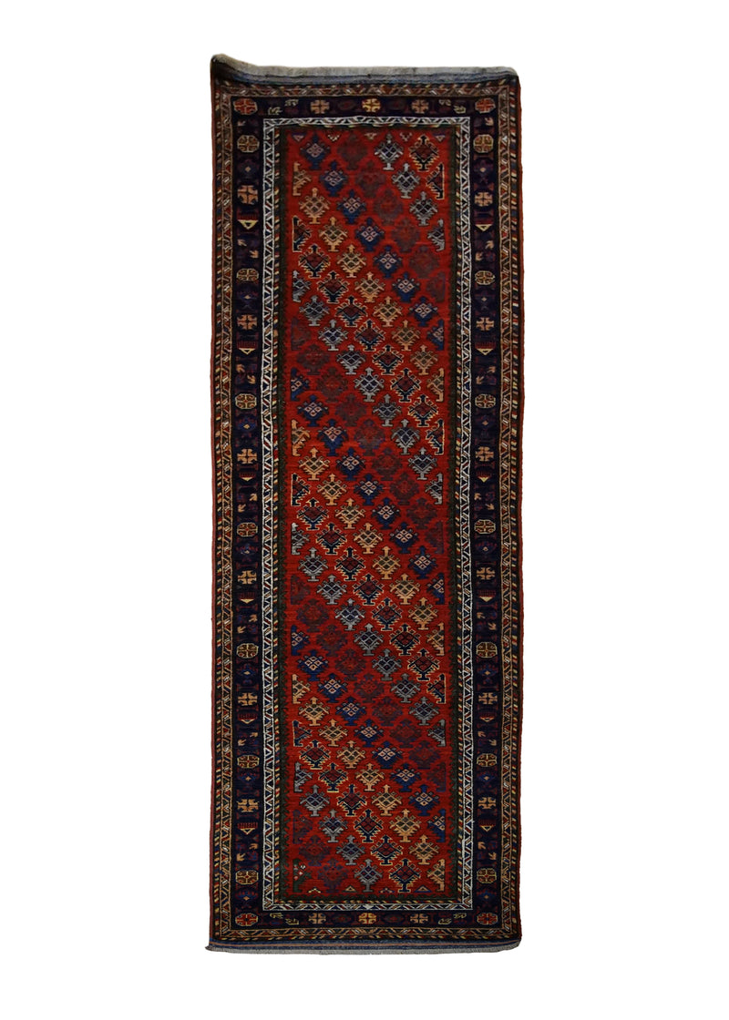 A30058 Oriental Rug Pakistani Handmade Runner Transitional Tribal 2'10'' x 10'5'' -3x10- Red Blue Baloch Geometric Design