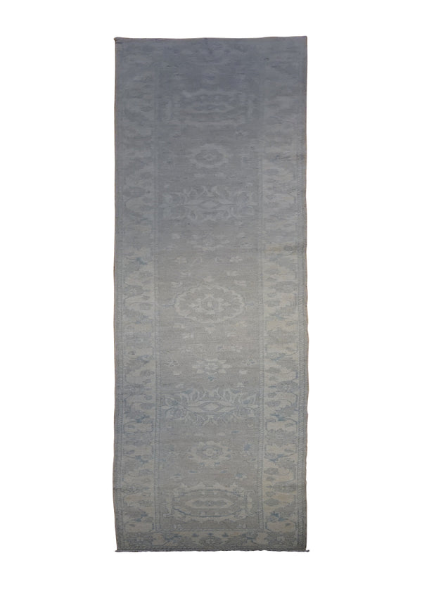 A30096 Oriental Rug Pakistani Handmade Runner Transitional Neutral 2'3'' x 12'11'' -2x13- Gray Whites Beige Blue Silver Wash Oushak Floral Design