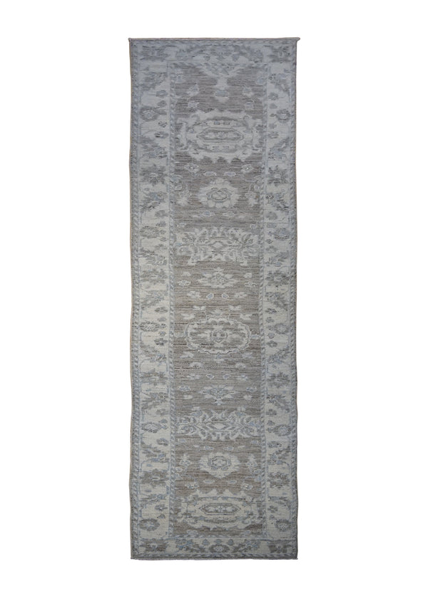 A30115 Oriental Rug Pakistani Handmade Runner Transitional Neutral 2'1'' x 10'3'' -2x10- Brown Whites Beige Silver Wash Oushak Floral Design