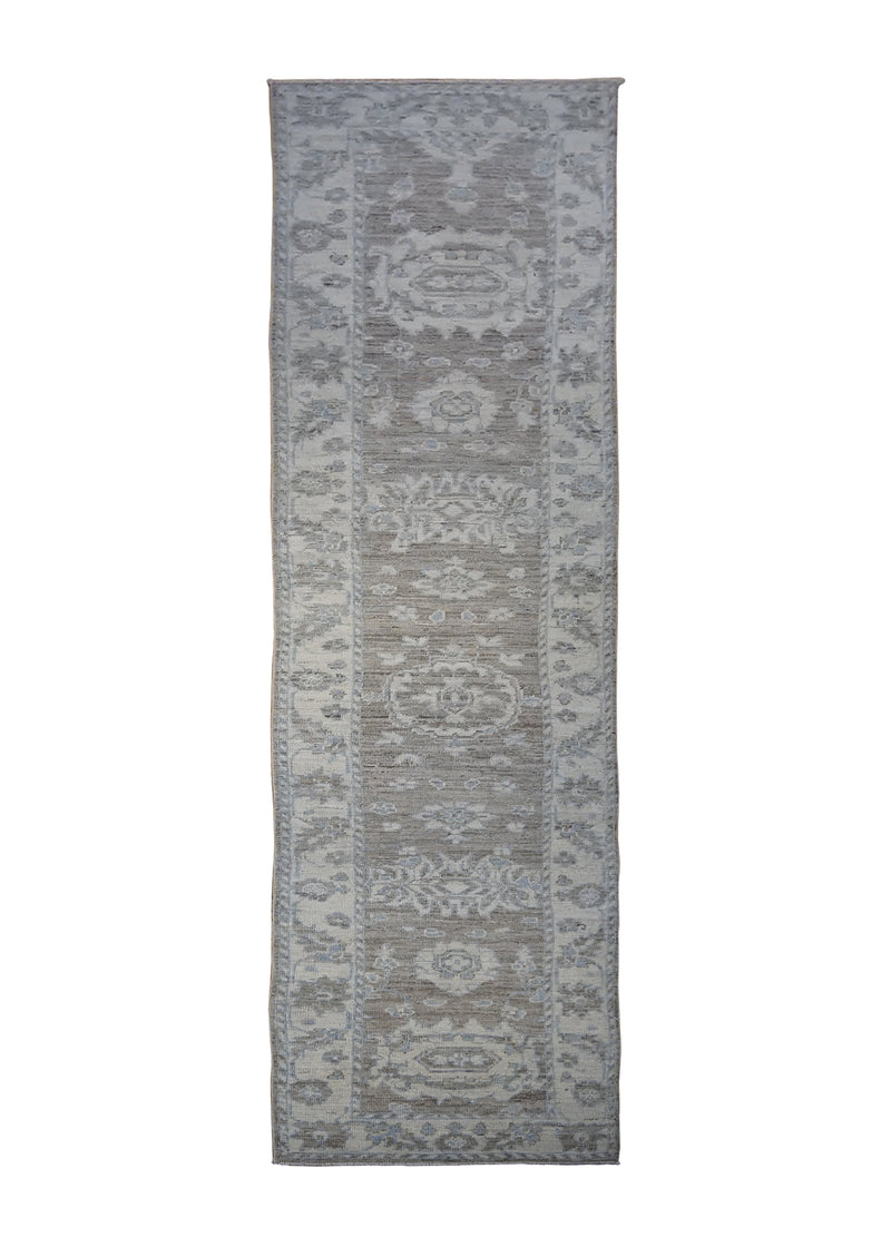 A30115 Oriental Rug Pakistani Handmade Runner Transitional Neutral 2'1'' x 10'3'' -2x10- Brown Whites Beige Silver Wash Oushak Floral Design
